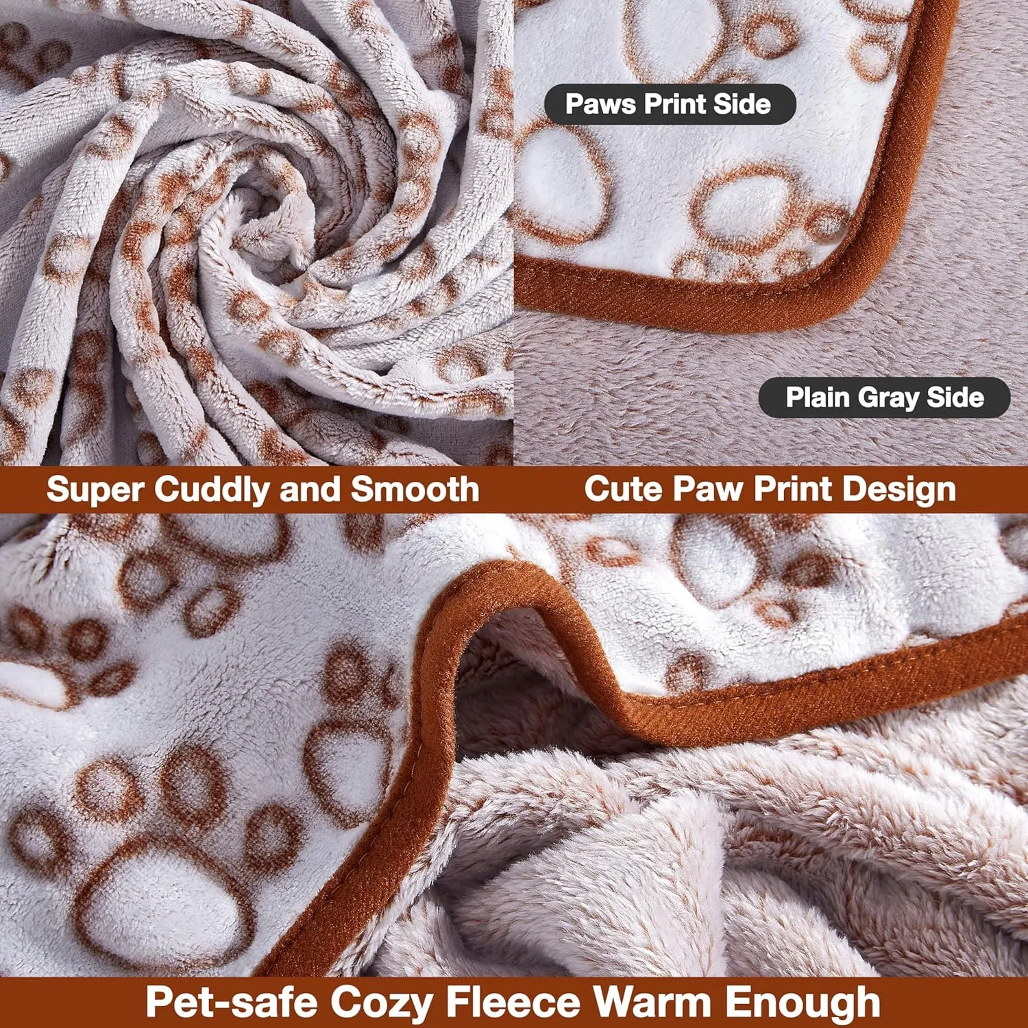 Premium Soft Dog Blanket - Brown Flannel Fleece - Paw Print - Small/Medium Dog, Puppy & Kitten