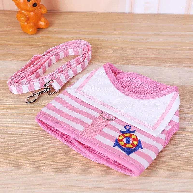 Stylish Navy-Style Dog Harness and Leash Set