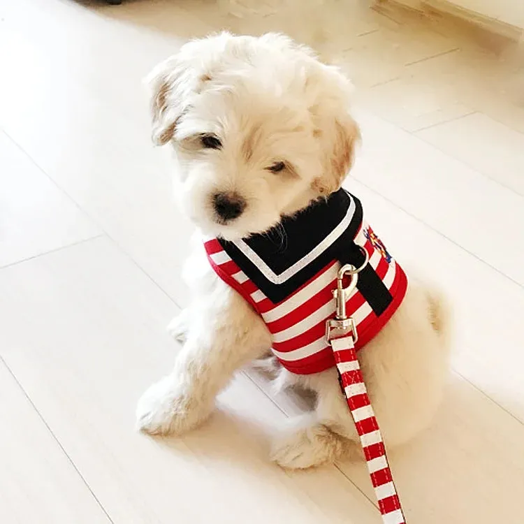 Stylish Navy-Style Dog Harness and Leash Set