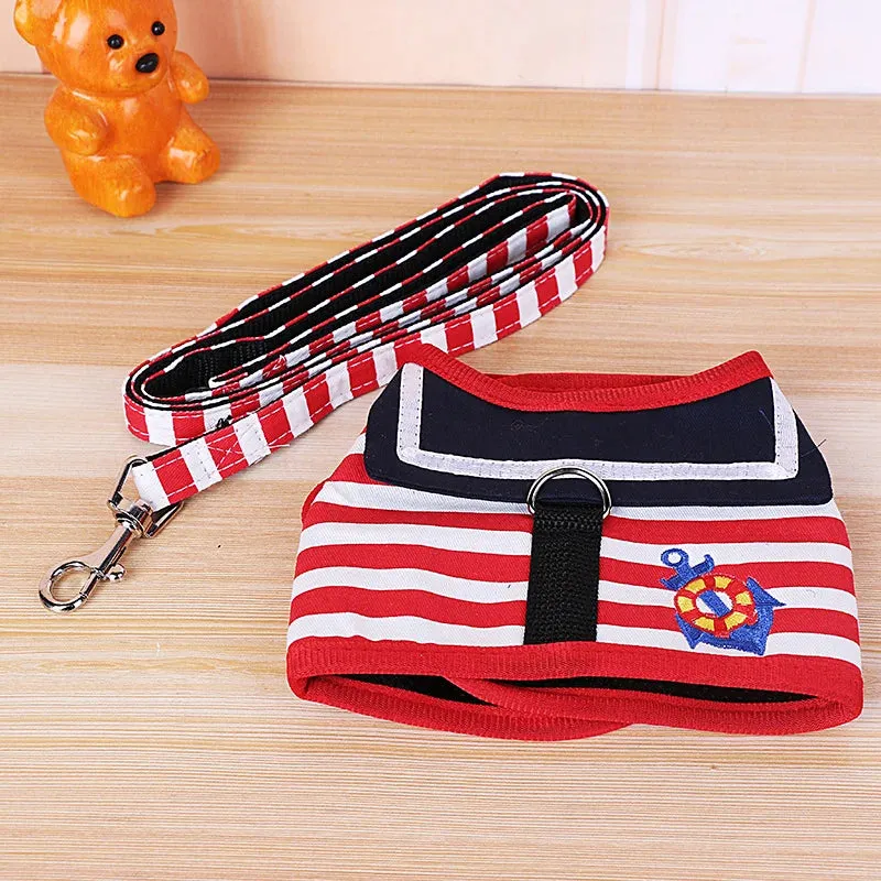 Stylish Navy-Style Dog Harness and Leash Set