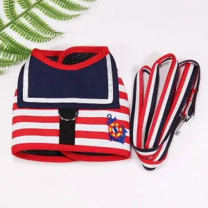 Stylish Navy-Style Dog Harness and Leash Set