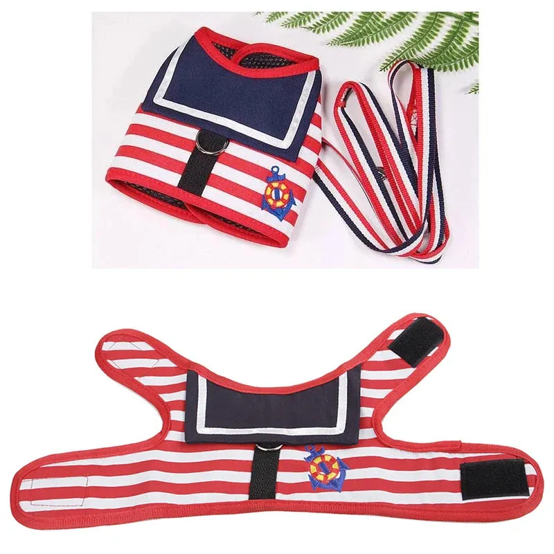 Stylish Navy-Style Dog Harness and Leash Set