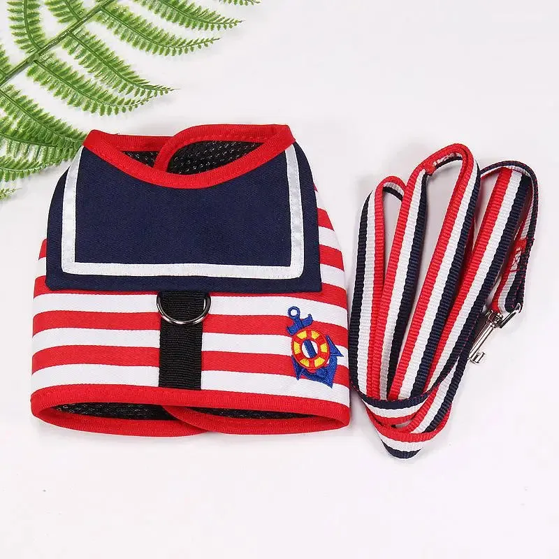 Stylish Navy-Style Dog Harness and Leash Set