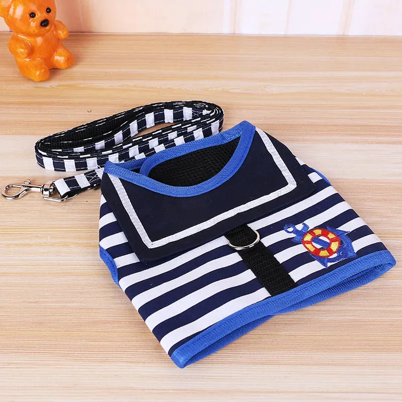 Stylish Navy-Style Dog Harness and Leash Set