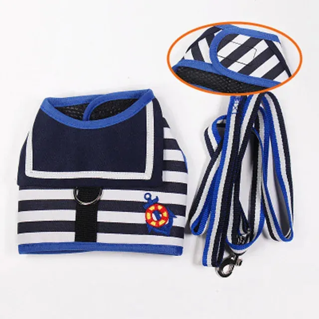 Stylish Navy-Style Dog Harness and Leash Set