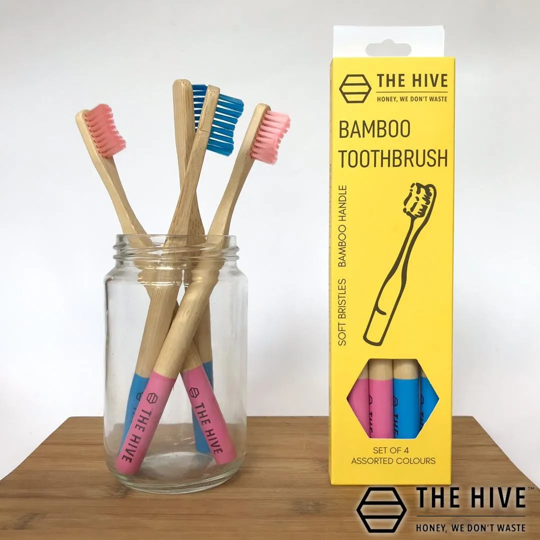 The Hive Set of 4 Bamboo Toothbrushes