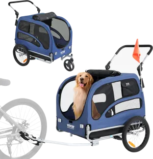 Vevor Dog Bike Trailer 100 lbs. Capacity 2-in-1 Pet Bicycle Stroller Folding Blue/Black New