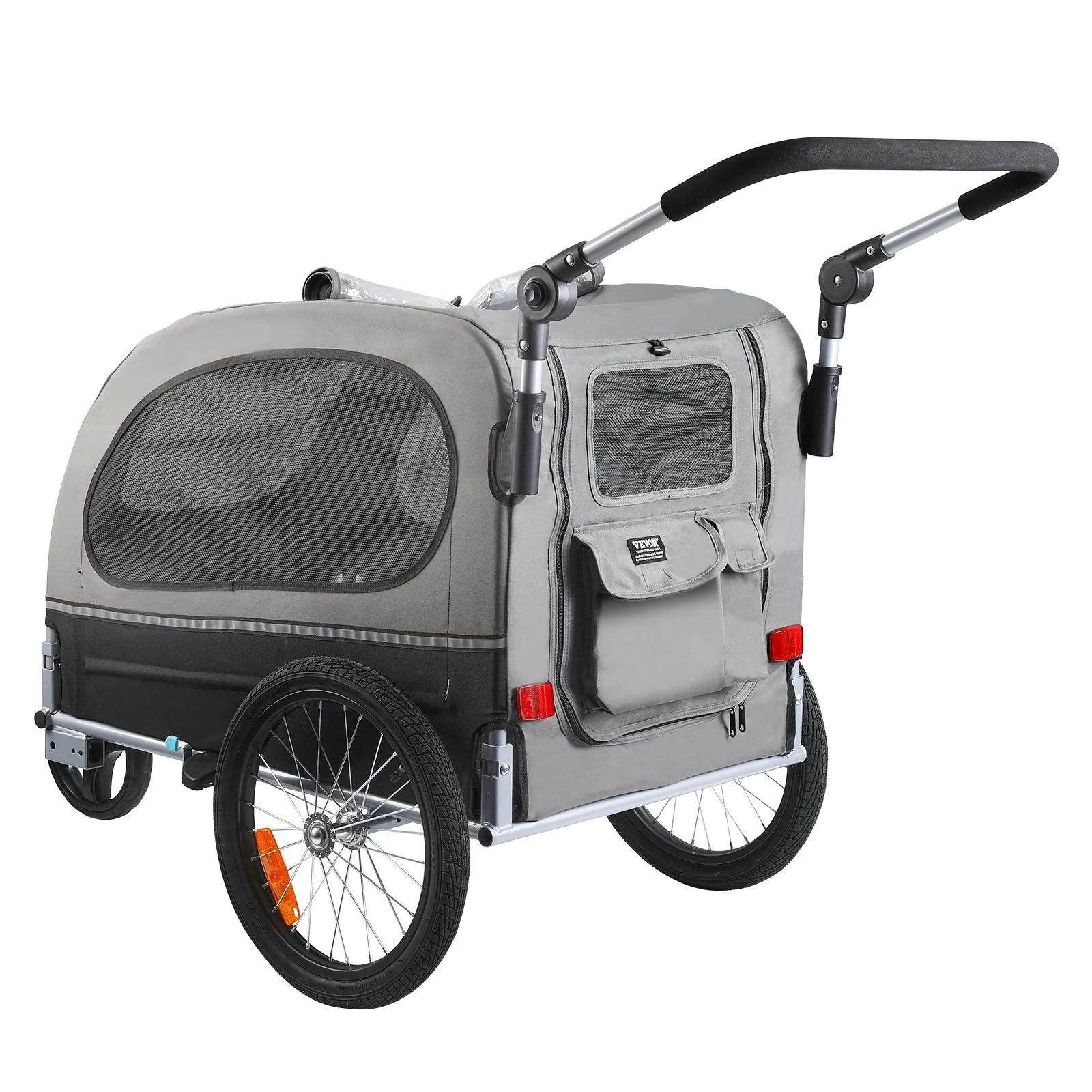 VEVOR Dog Bike Trailer, Supports up to 88 lbs, 2-in-1 Pet Stroller Cart Bicycle Carrier, Easy Folding Cart Frame with Quick Release Wheels, Universal Bicycle Coupler, Reflectors, Flag, Black/Gray
