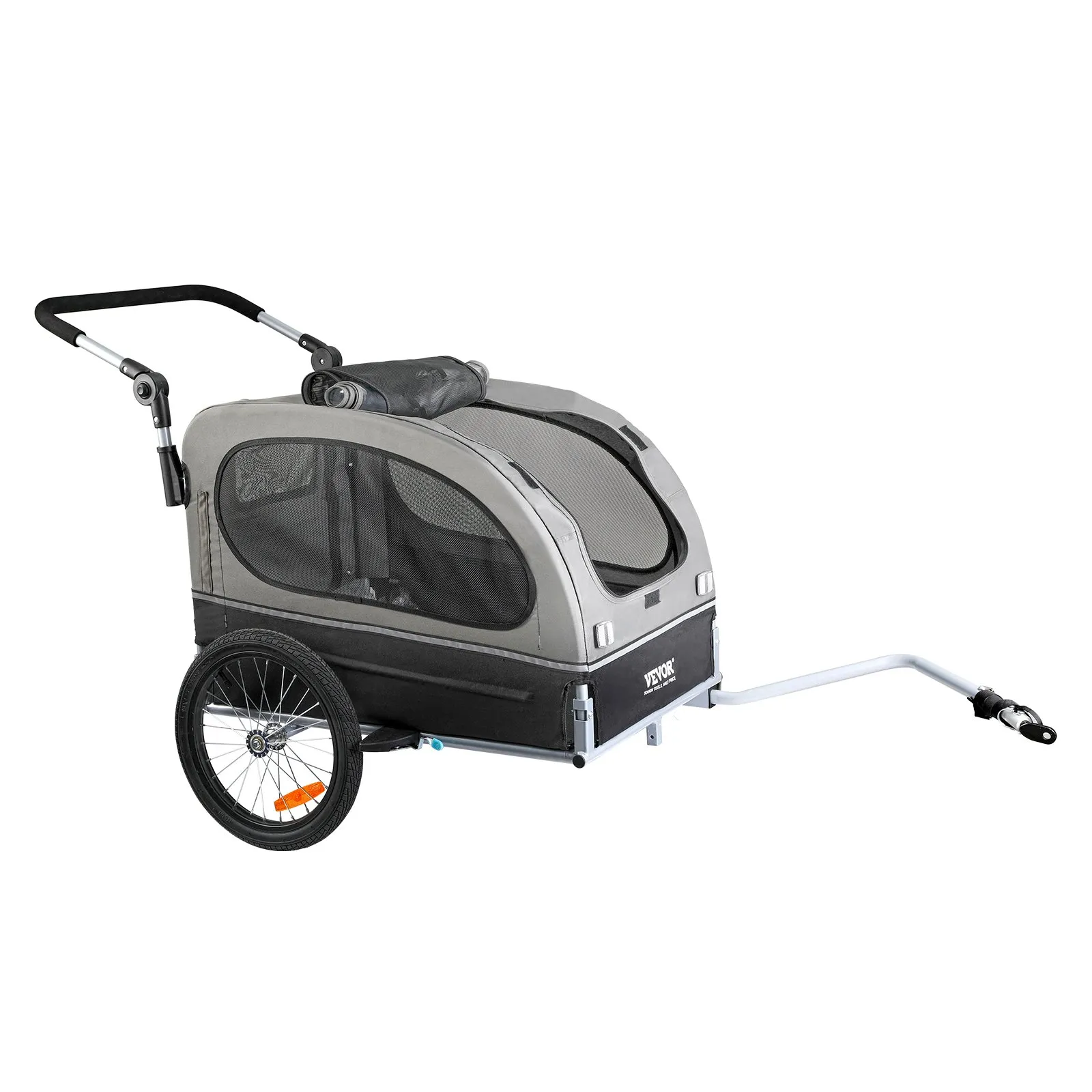 VEVOR Dog Bike Trailer, Supports up to 88 lbs, 2-in-1 Pet Stroller Cart Bicycle Carrier, Easy Folding Cart Frame with Quick Release Wheels, Universal Bicycle Coupler, Reflectors, Flag, Black/Gray