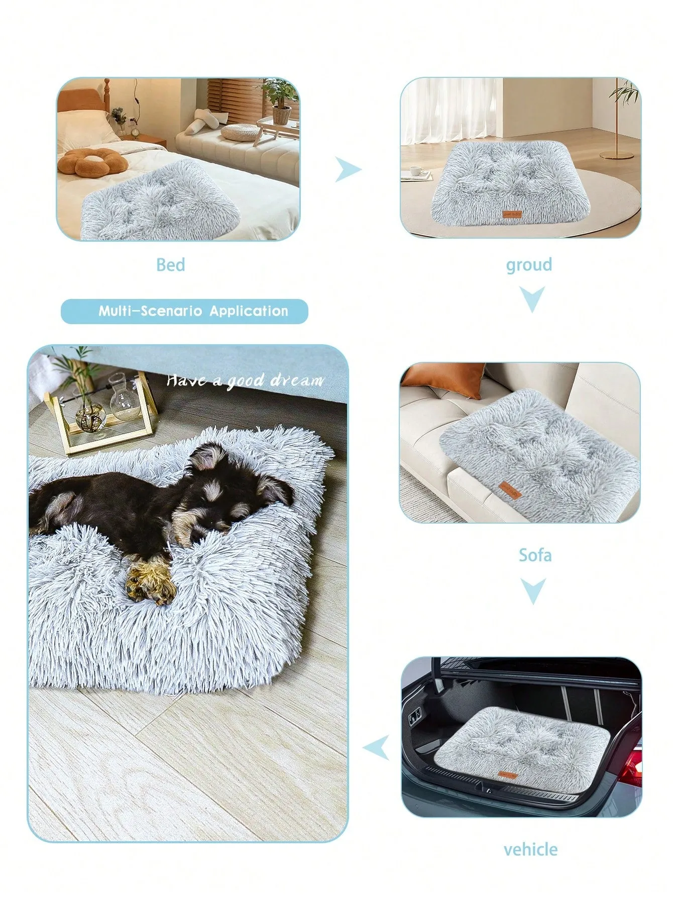 Washable Plush Pet Crate Bed For Dog Anti-Slip Pet Mat Bed