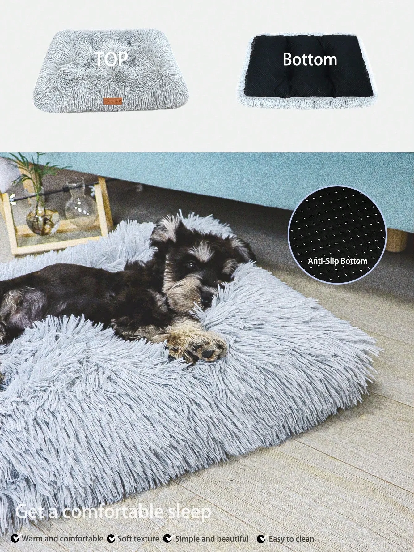 Washable Plush Pet Crate Bed For Dog Anti-Slip Pet Mat Bed