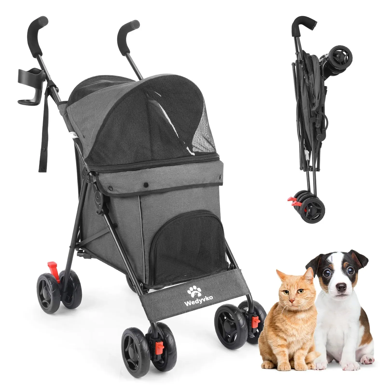 Wheel Pet Dog Stroller with Rotating Wheels &amp; Brakes