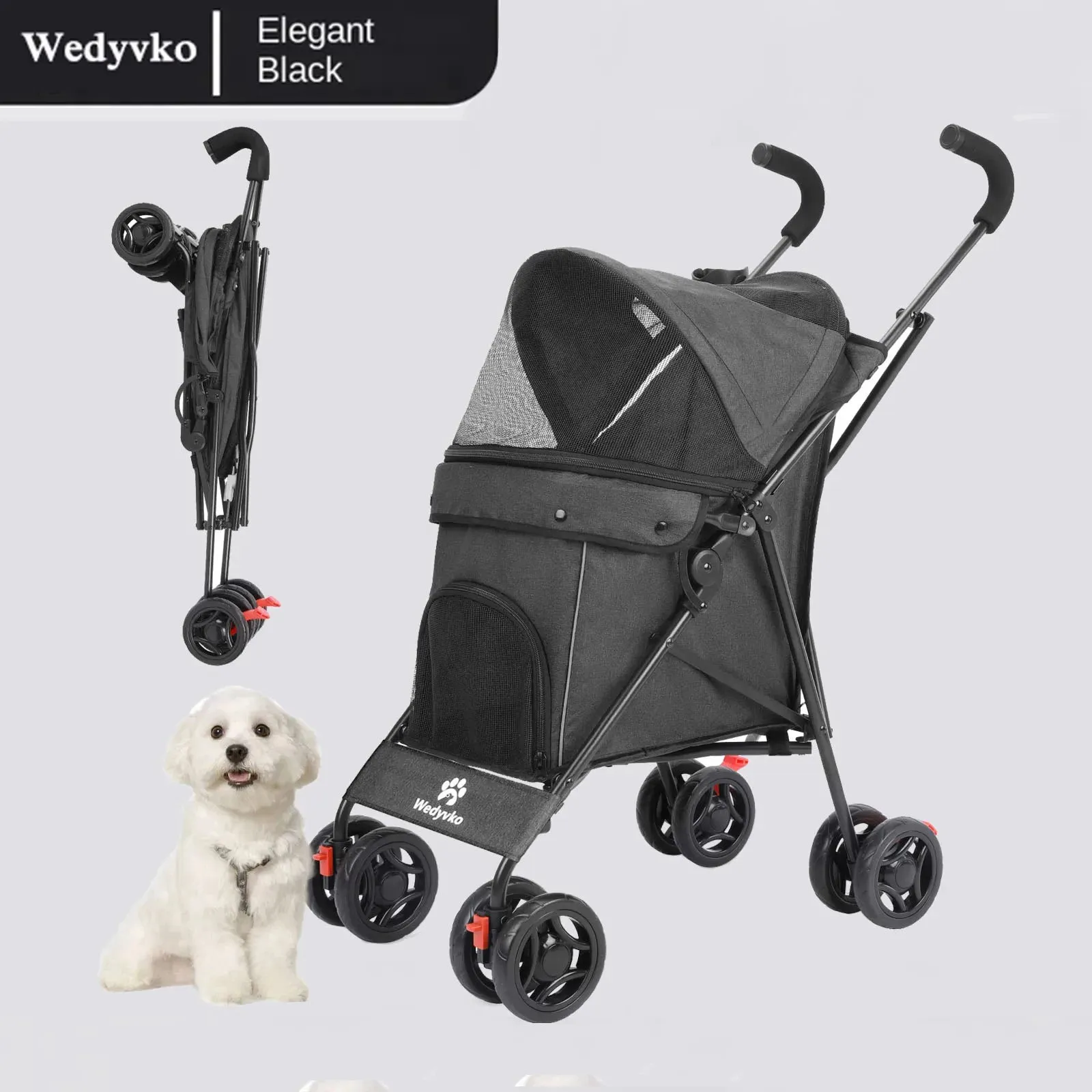 Wheel Pet Dog Stroller with Rotating Wheels &amp; Brakes
