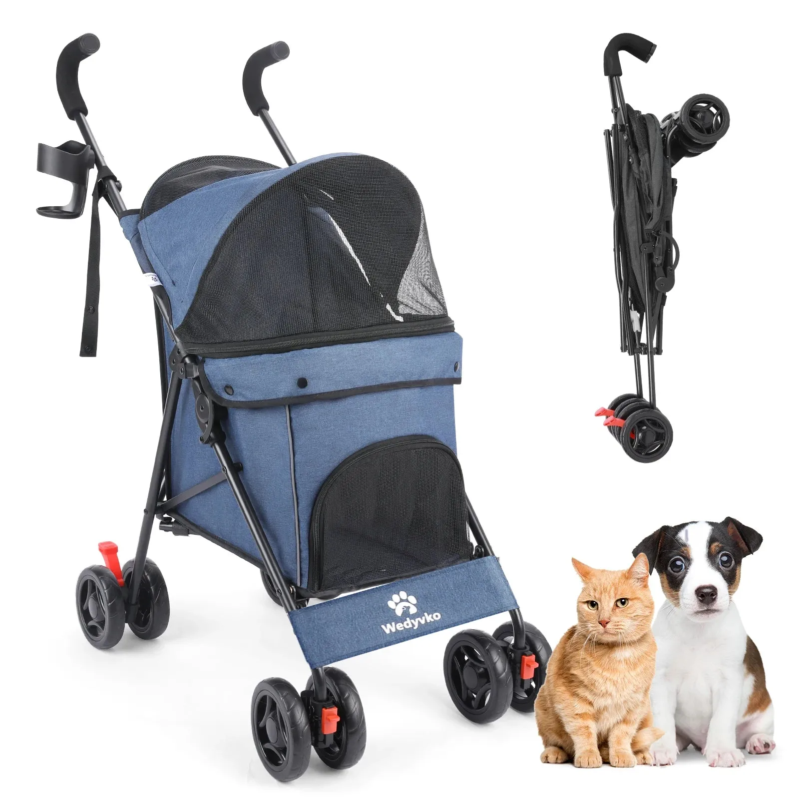 Wheel Pet Dog Stroller with Rotating Wheels &amp; Brakes