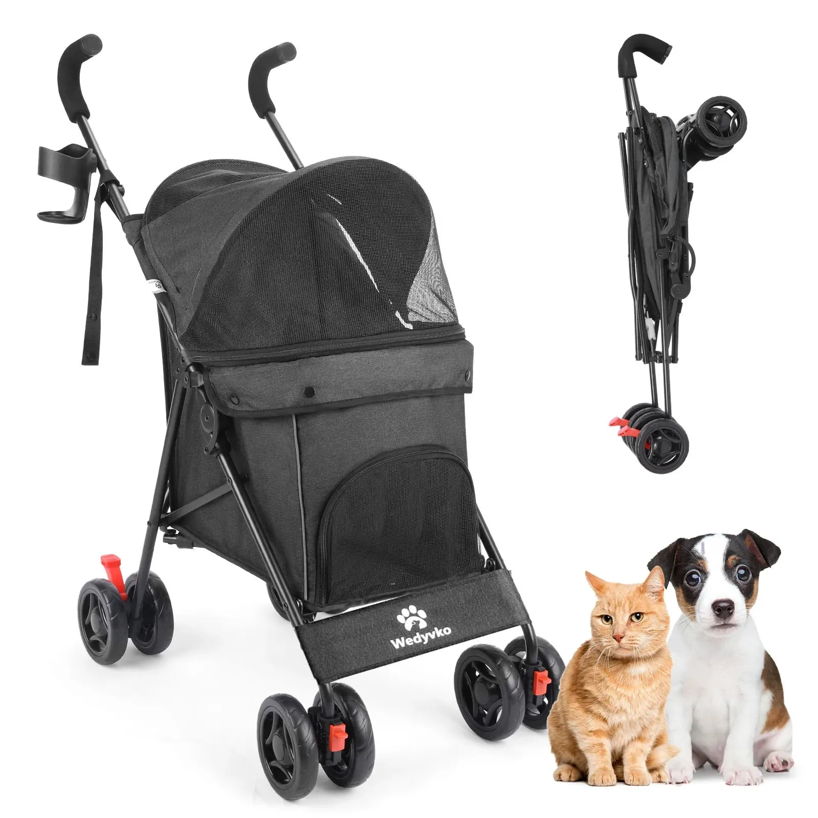 Wheel Pet Dog Stroller with Rotating Wheels &amp; Brakes