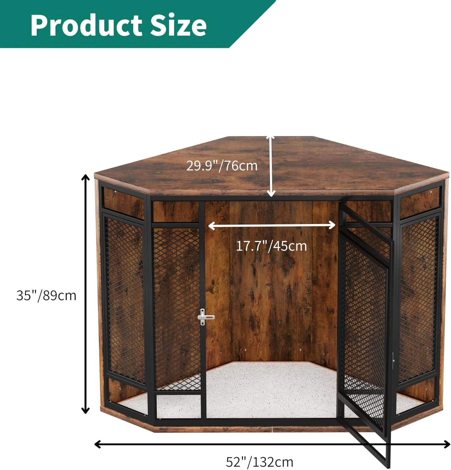 YITAHOME 52" Corner Dog Crate Furniture, Wooden Dog Kennel with Dog Cushion, Dog Kennel Corner Wooden End Table for Small Medium Large Dogs, Brown