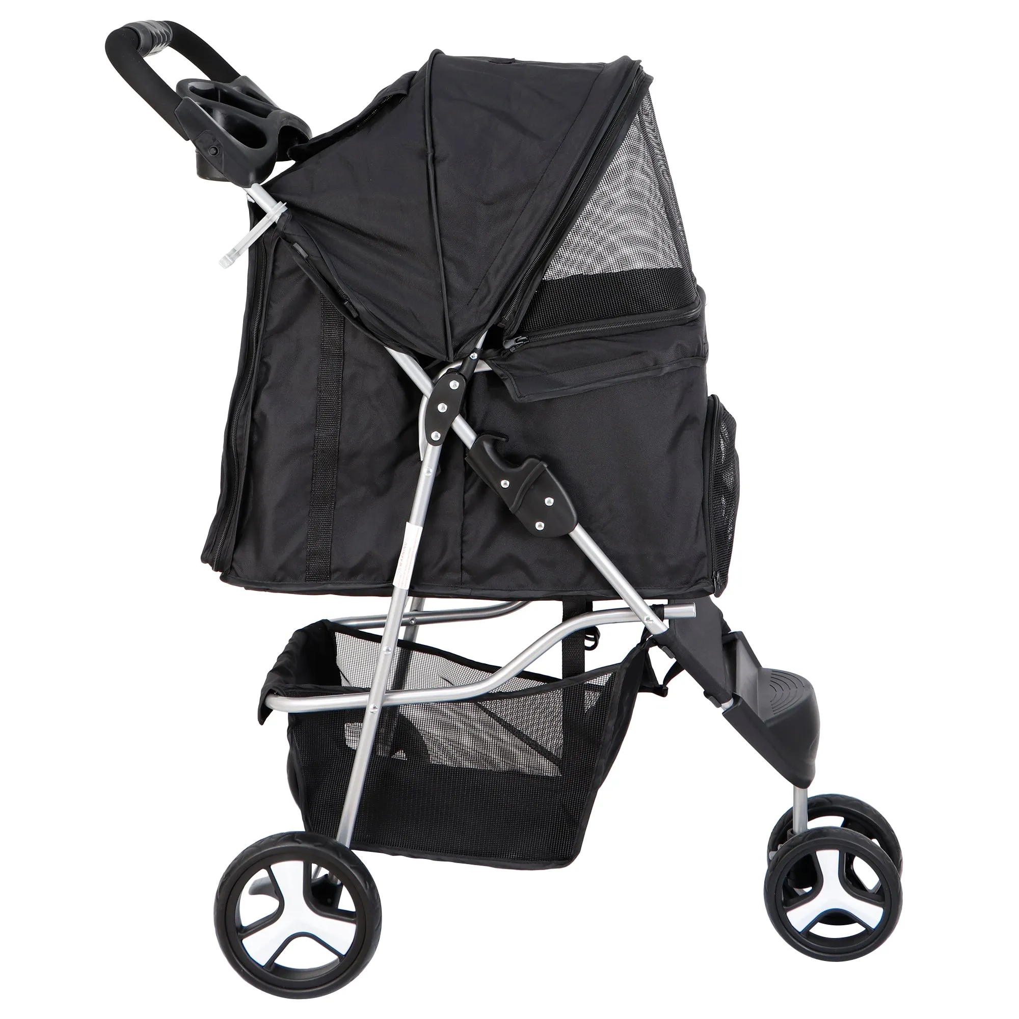 ZENY™ Foldable Pet Stroller for Cats and Dogs 3 Wheels Carrier Strolling Cart with Weather Cover, Storage Basket   Cup Holder