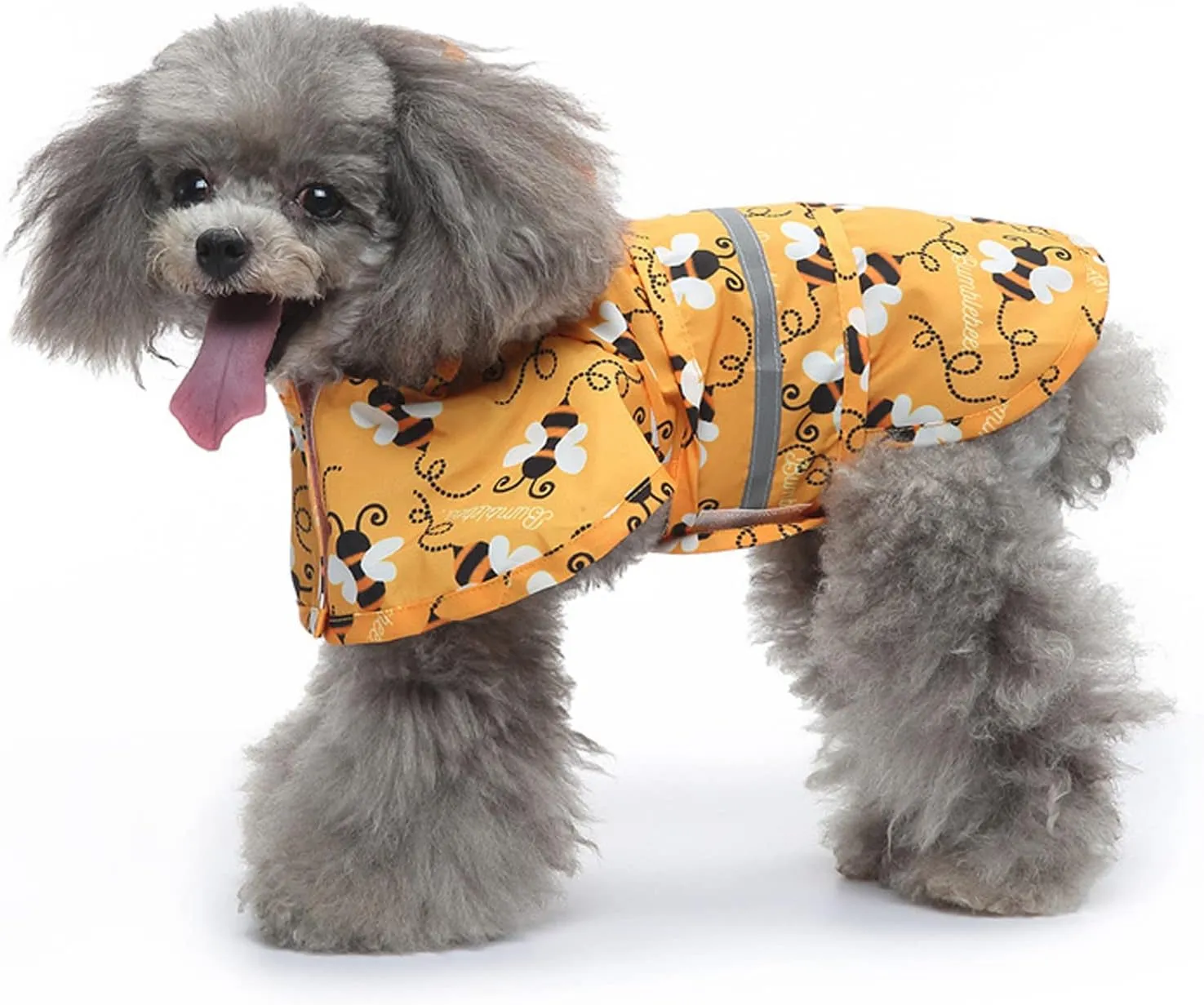Zerodis Pet Dog Hooded Rain Coat Bee Pattern Lightweight Reflective Puppy Raincoat Raincoat Adjustable Pet Water Proof Clothes Lightweight Rain Jacket Poncho Hoodies with Strip